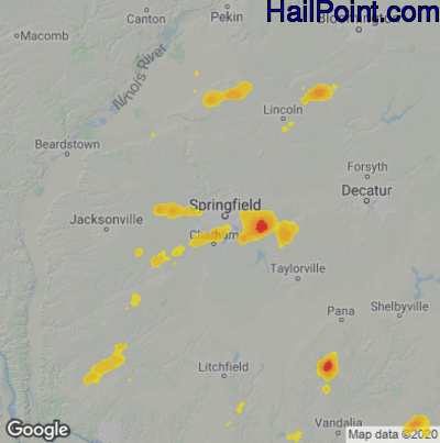 Hail Map for Springfield, IL Region on September 20, 2025 