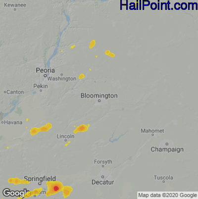 Hail Map for Bloomington, IL Region on September 20, 2025 