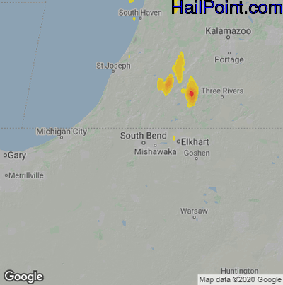 Hail Map for South Bend, IN Region on September 20, 2025