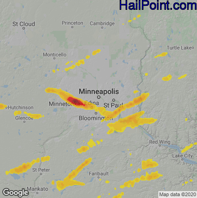 Hail Map for Minneapolis, MN Region on September 22, 2025