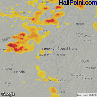 Hail Map for Omaha, NE Region on September 23, 2025 