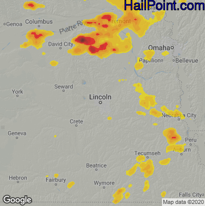 Hail Map for Lincoln, NE Region on September 23, 2025 