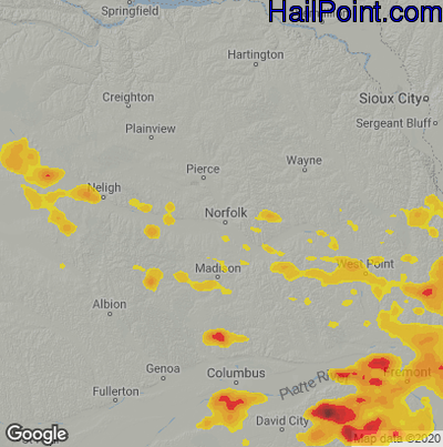 Hail Map for Norfolk, NE Region on September 23, 2025