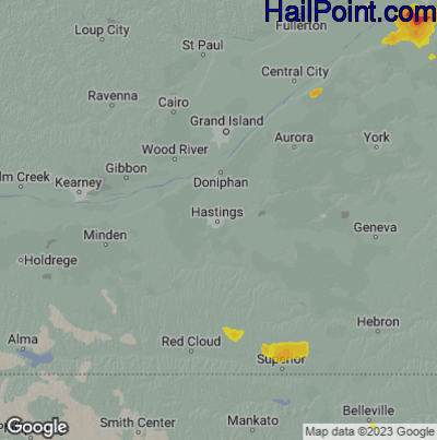 Hail Map for Hastings, NE Region on September 23, 2025 