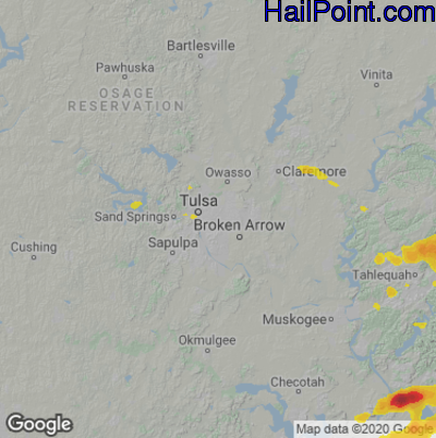 Hail Map for Tulsa, OK Region on September 23, 2025