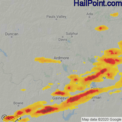 Hail Map for Ardmore, OK Region on September 23, 2025 