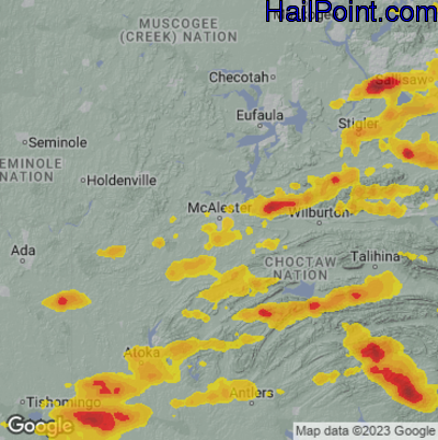 Hail Map for Mcallster, OK Region on September 23, 2025