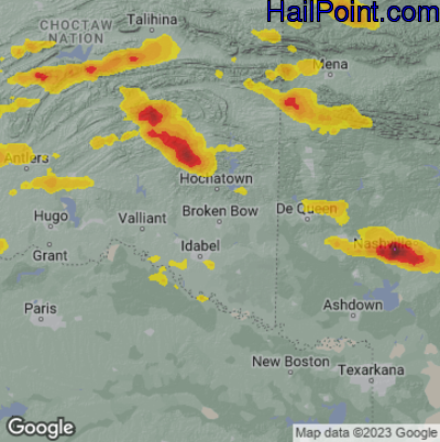 Hail Map for Broken Bow, OK Region on September 24, 2025 