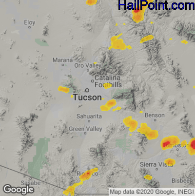 Hail Map for Tucson, AZ Region on September 25, 2025 