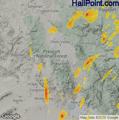 Hail Map for Prescott, AZ Region on September 25, 2025 