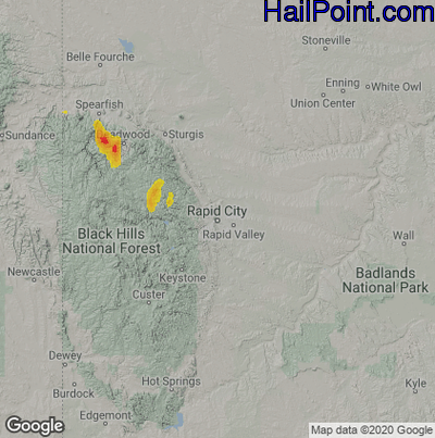Hail Map for Rapid City, SD Region on September 29, 2025