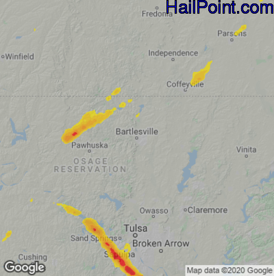 Hail Map for Bartlesville, OK Region on October 18, 2025 