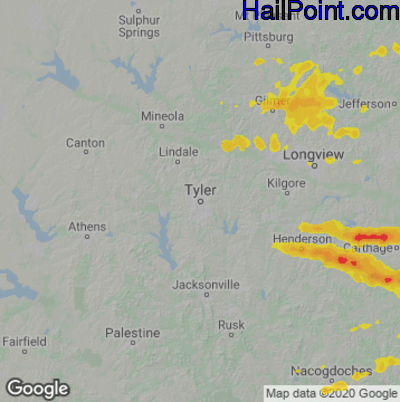 Hail Map for Tyler, TX Region on October 19, 2025