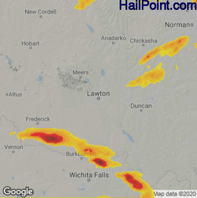 Hail Map for Lawton, OK Region on October 23, 2025 