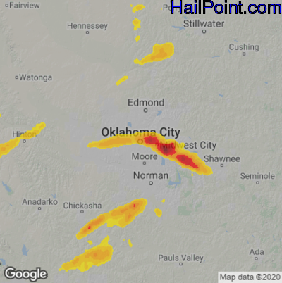 Hail Map for Oklahoma City, OK Region on October 24, 2025