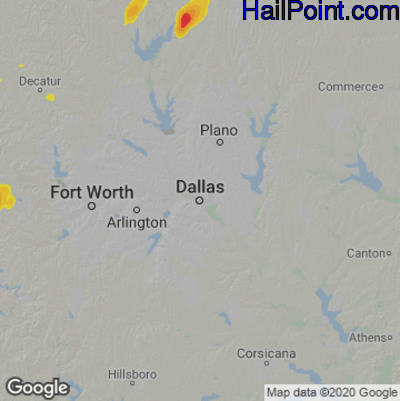 Hail Map for Dallas, TX Region on October 25, 2025 