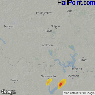 Hail Map for Ardmore, OK Region on October 25, 2025
