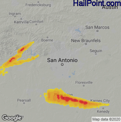 Hail Map for San Antonio, TX Region on October 25, 2025