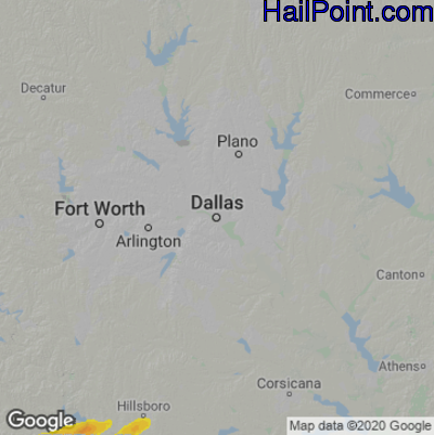 Hail Map for Dallas, TX Region on October 25, 2025 