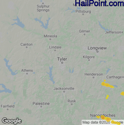 Hail Map for Tyler, TX Region on October 28, 2025 
