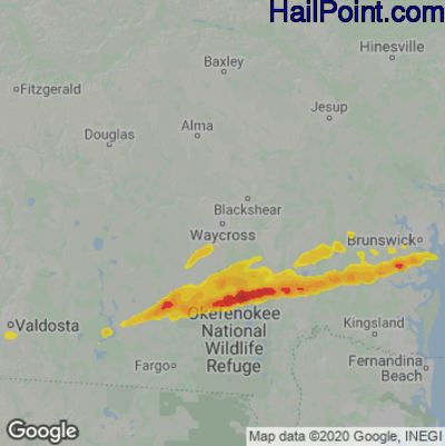 Hail Map for Waycross, GA Region on November 9, 2025