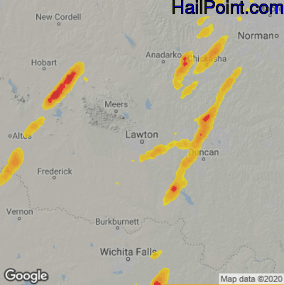 Hail Map for Lawton, OK Region on November 20, 2025 