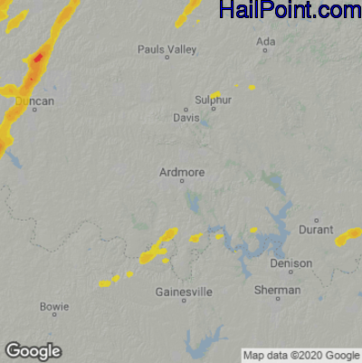 Hail Map for Ardmore, OK Region on November 20, 2025 