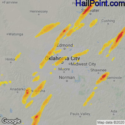 Hail Map for Oklahoma City, OK Region on November 20, 2025 