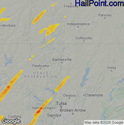 Hail Map for Bartlesville, OK Region on November 20, 2025 