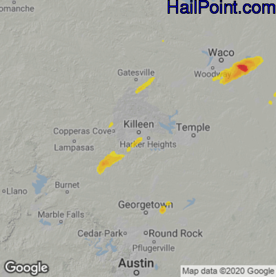Hail Map for Killeen, TX Region on November 20, 2025 