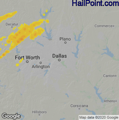 Hail Map for Dallas, TX Region on November 24, 2025 