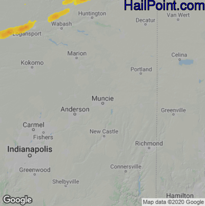 Hail Map for Muncie, IN Region on February 19, 2026