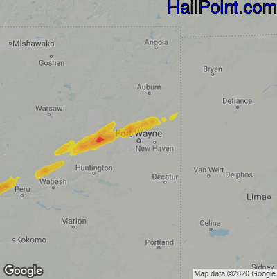Hail Map for Fort Wayne, IN Region on February 19, 2026 