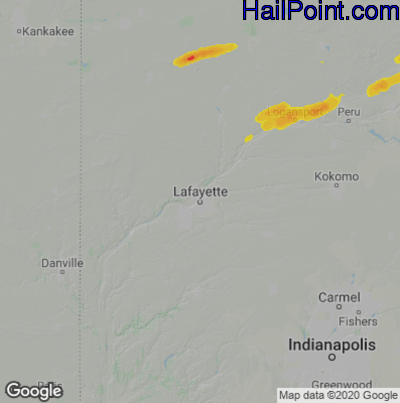 Hail Map for Layfette, IN Region on February 19, 2026 