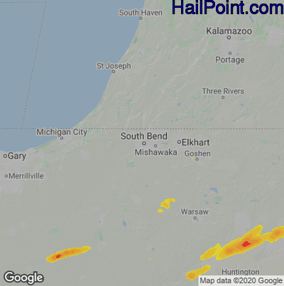 Hail Map for South Bend, IN Region on February 19, 2026 