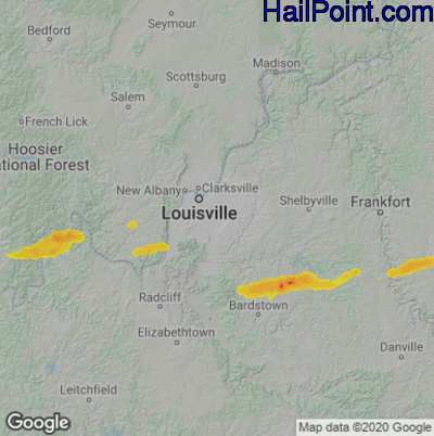 Hail Map for Louisville, KY Region on February 19, 2026