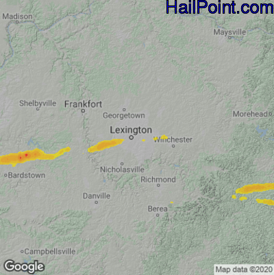 Hail Map for Lexington, KY Region on February 19, 2026