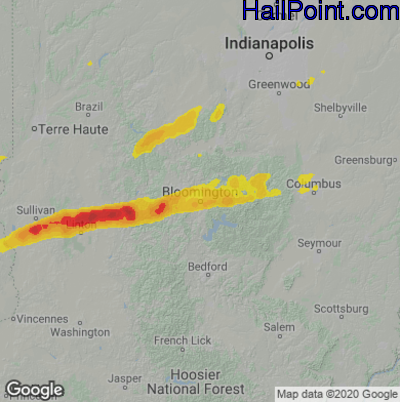 Hail Map for Bloomington, IN Region on February 19, 2026 
