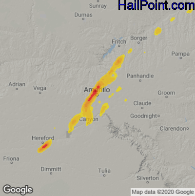 Hail Map for Amarillo, TX Region on March 4, 2026 