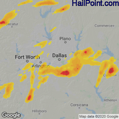 Hail Map for Dallas, TX Region on March 4, 2026