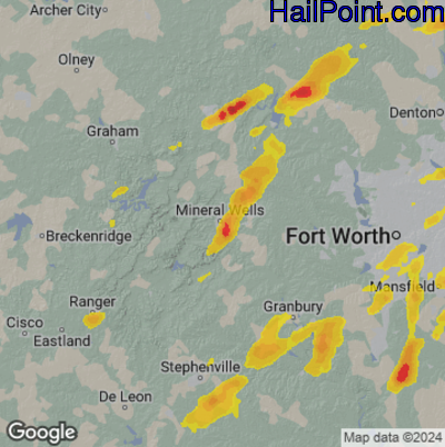 Hail Map for Mineral Wells, TX Region on March 5, 2026