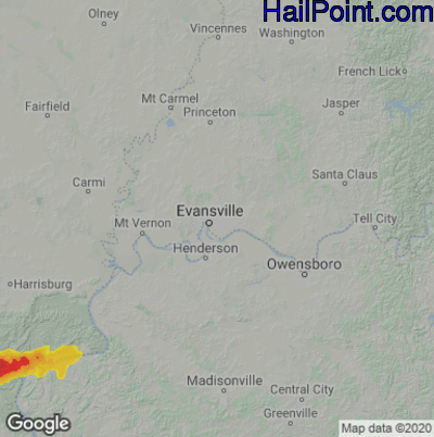 Hail Map for Evansville, IN Region on March 5, 2026