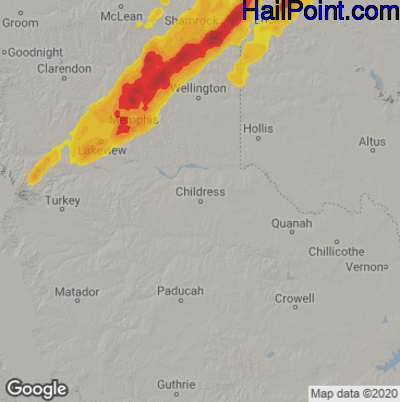 Hail Map for Childress, TX Region on March 6, 2026 