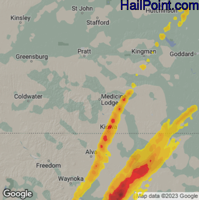 Hail Map for Medicine Lodge, KS Region on March 6, 2026 