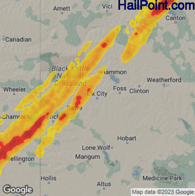 Hail Map for Elk City, OK Region on March 6, 2026 