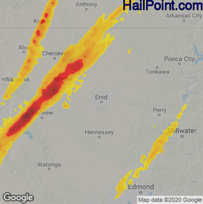 Hail Map for Enid, OK Region on March 6, 2026