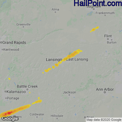 Hail Map for Lansing, MI Region on March 6, 2026