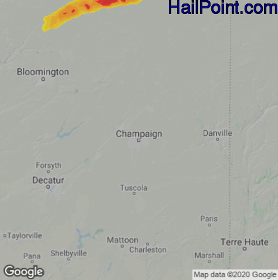 Hail Map for Champaign, IL Region on March 10, 2026