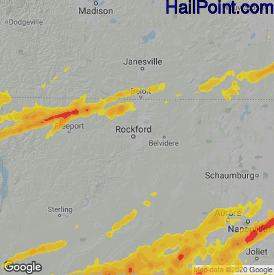 Hail Map for Rockford, IL Region on March 10, 2026 