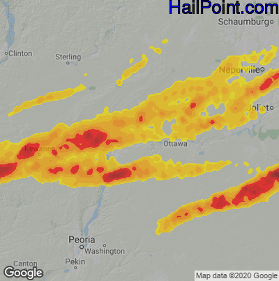 Hail Map for Peru, IL Region on March 10, 2026